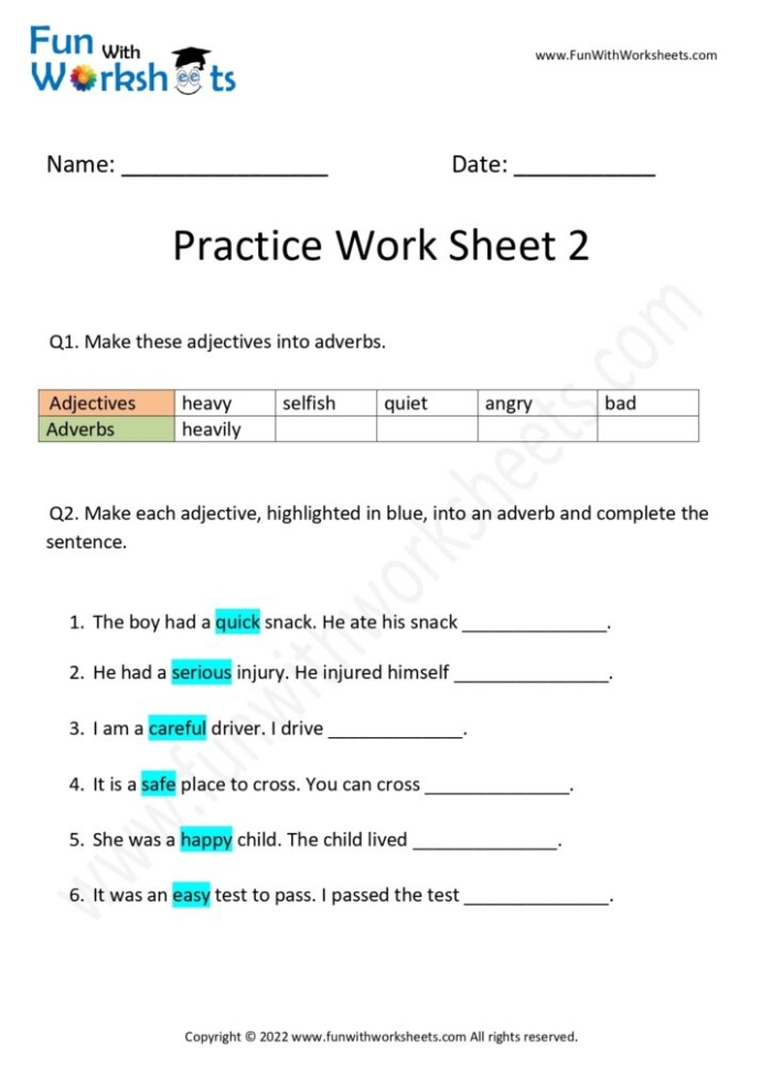 Worksheet for identifying and using adverbs in sentences for fifth graders