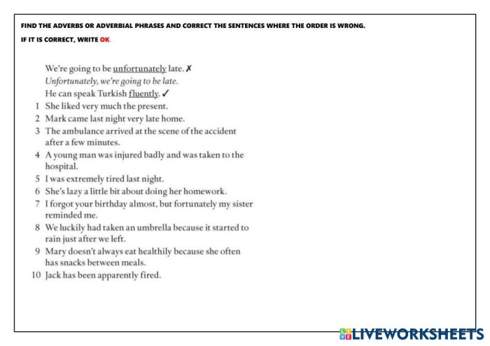 Worksheet for identifying and using adverbs in sentences for fifth graders