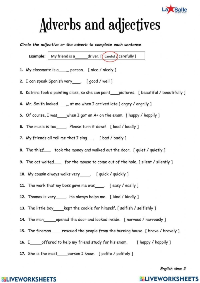 Interactive adverb practice worksheet for reading comprehension Worksheet featuring grammar exercises on adverbs for fifth graders