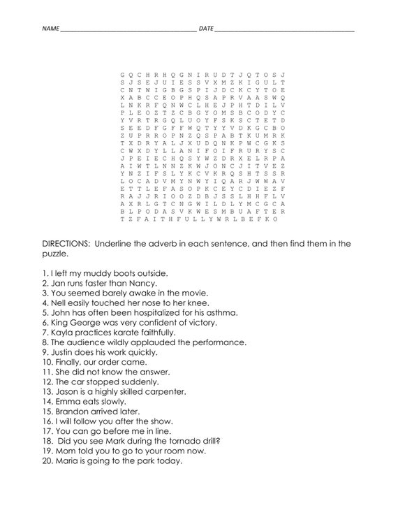 Grammar Review: Adverbs Practice Worksheet for Students Worksheet featuring grammar exercises on adverbs for fifth graders