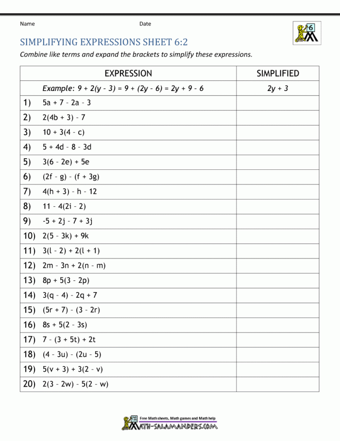 Worksheet to help fifth graders learn about variables in algebra Algebra worksheet for fifth graders focusing on writing expressions with variables