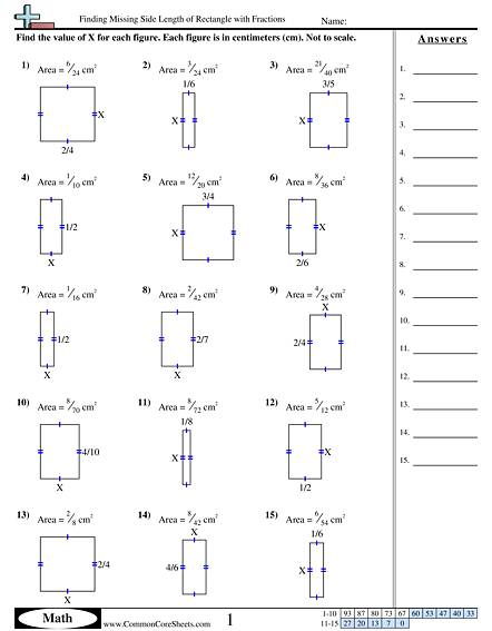 Rectangle Algebra: Find the Missing Length Worksheet for 5th Graders Worksheet for finding missing lengths in rectangles using algebraic equations