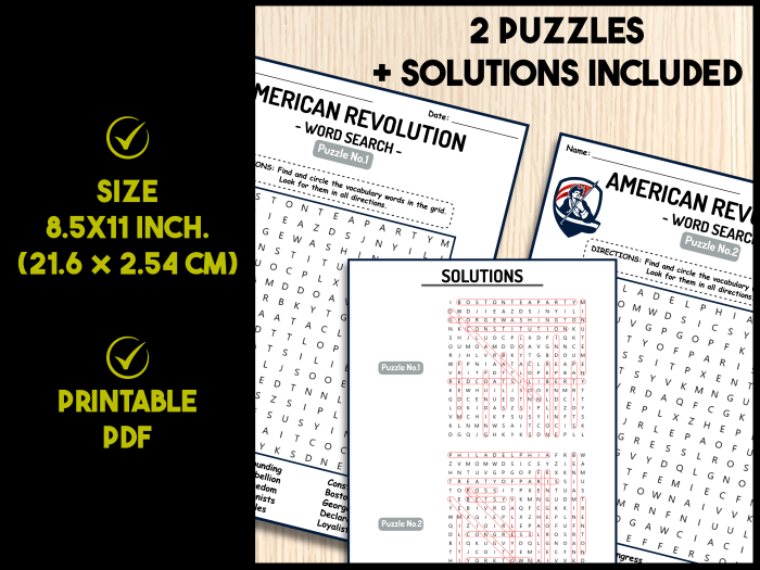 American Revolution word search worksheet featuring historic battlefields and cities for fifth graders