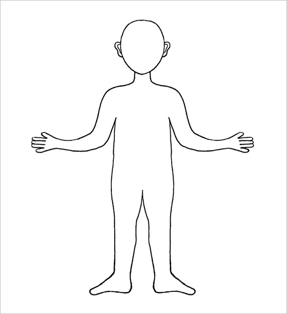 Detailed illustration of a body outline worksheet designed for fifth graders
