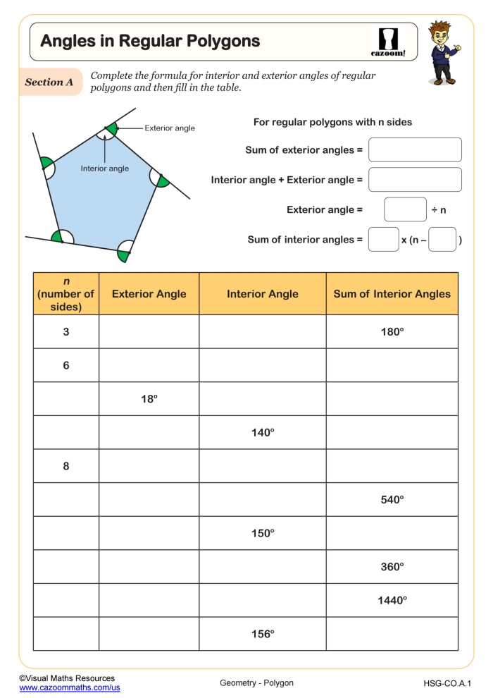 Geometry Review Angles and Polygons Worksheet for 5th Grade Level 5 Fifth grade geometry worksheet featuring exercises on angles triangles and polygons
