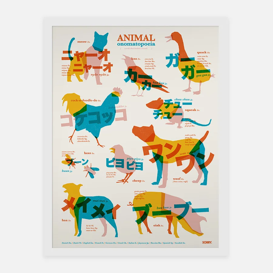 Fun onomatopoeia word search activity for fifth graders to compare animal sounds across cultures. Worksheet featuring a word search for animal sounds in various languages, focusing on onomatopoeia. Explore how these sounds differ from familiar ones in your language.