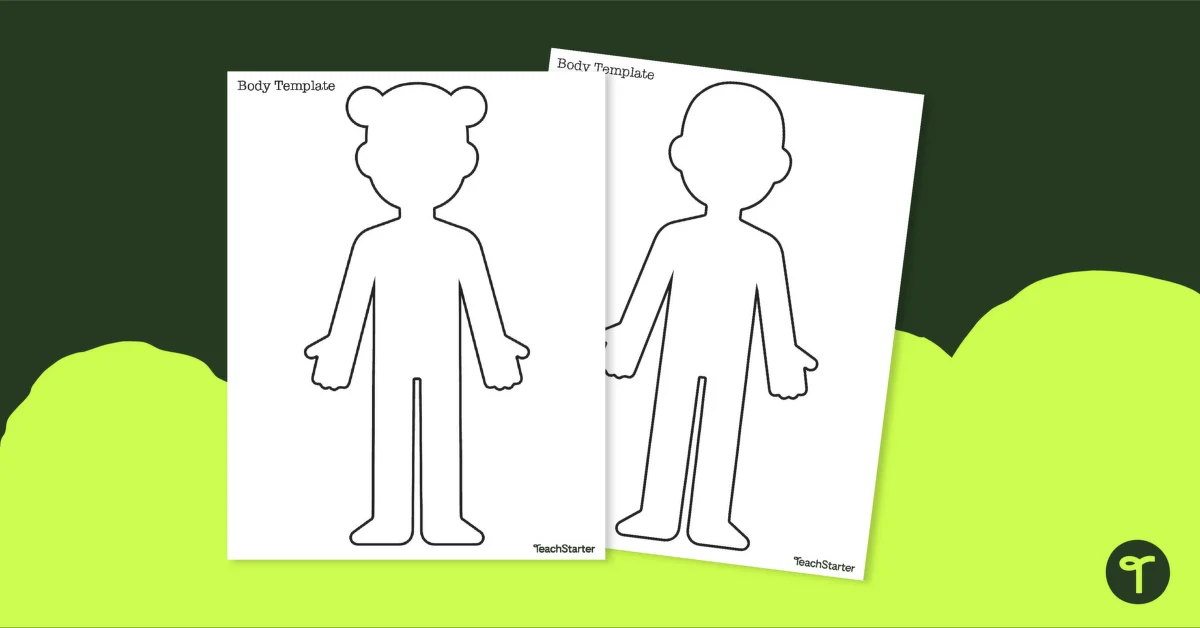 Detailed illustration of a Body Outline worksheet for students to explore human anatomy. Engaging Body Outline project for fifth graders learning about body systems.