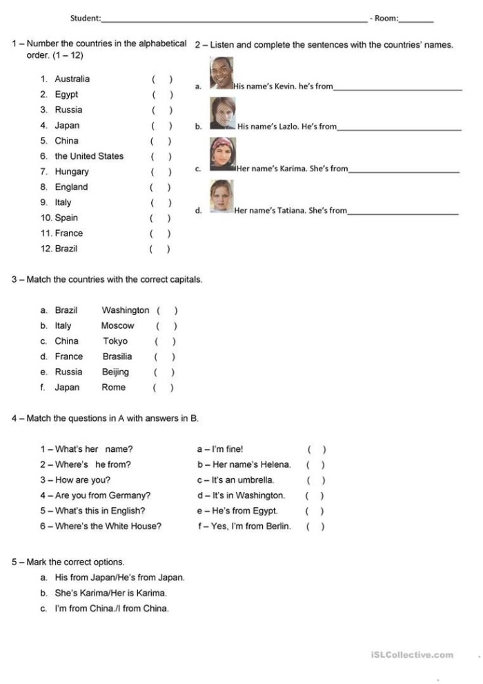 Worksheet for matching state capitals to their respective states for fifth graders