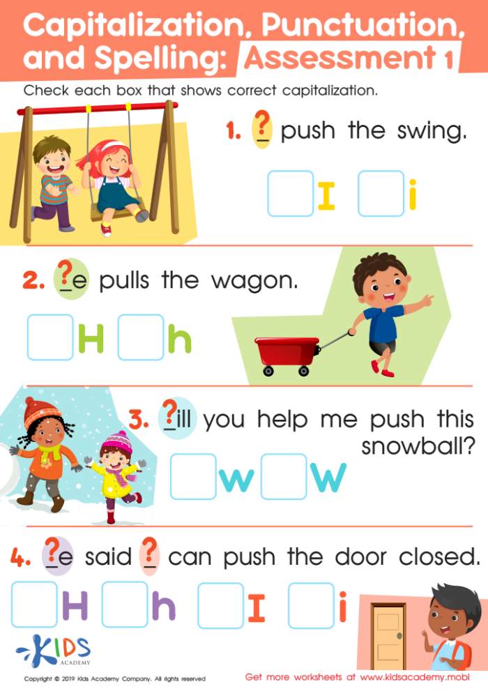 Capitalization Check-In worksheet for Time and Money category Worksheet for fifth graders to practice capitalization by rewriting sentences