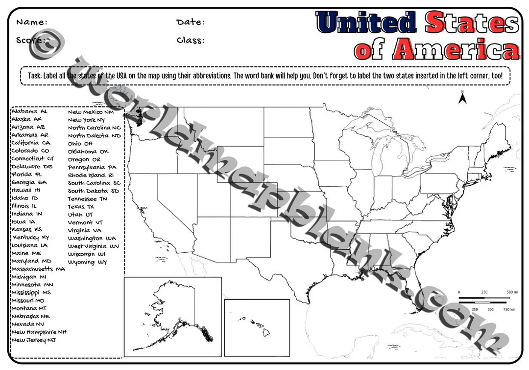 Engaging fill-in-the-blanks activity for learning U.S. capitals and states U.S. Map with Capitals worksheet for fifth graders to fill in state names