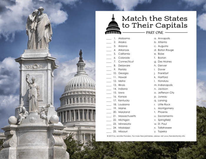 Fifth grade student completing a Match the Capital to the State handwriting worksheet