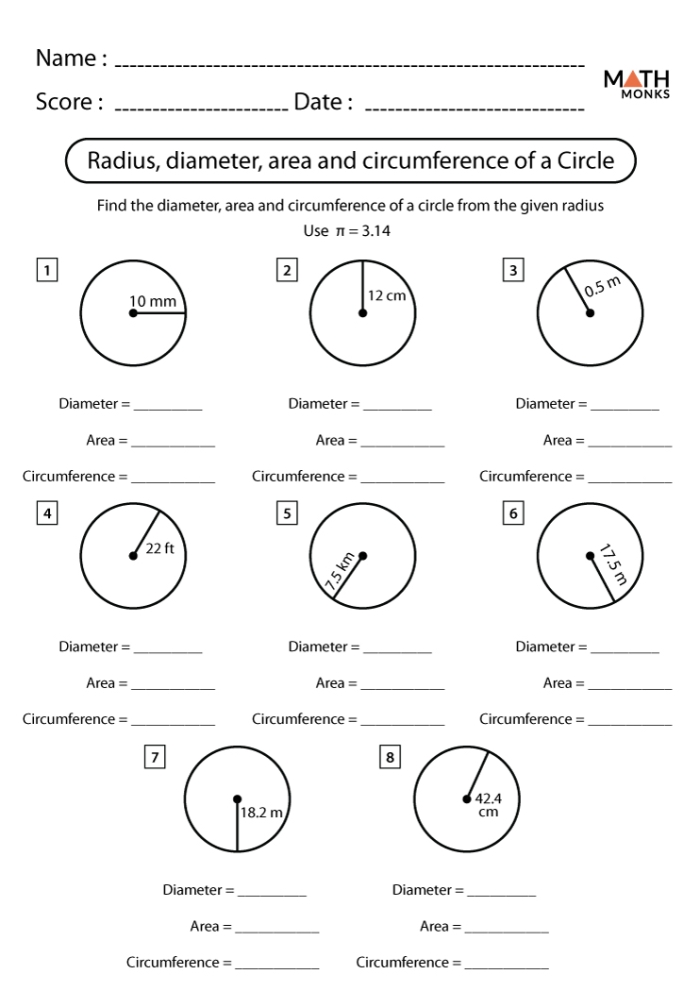 Fifth grade math worksheet featuring geometry problems about measuring the circumference and area of circular cookies