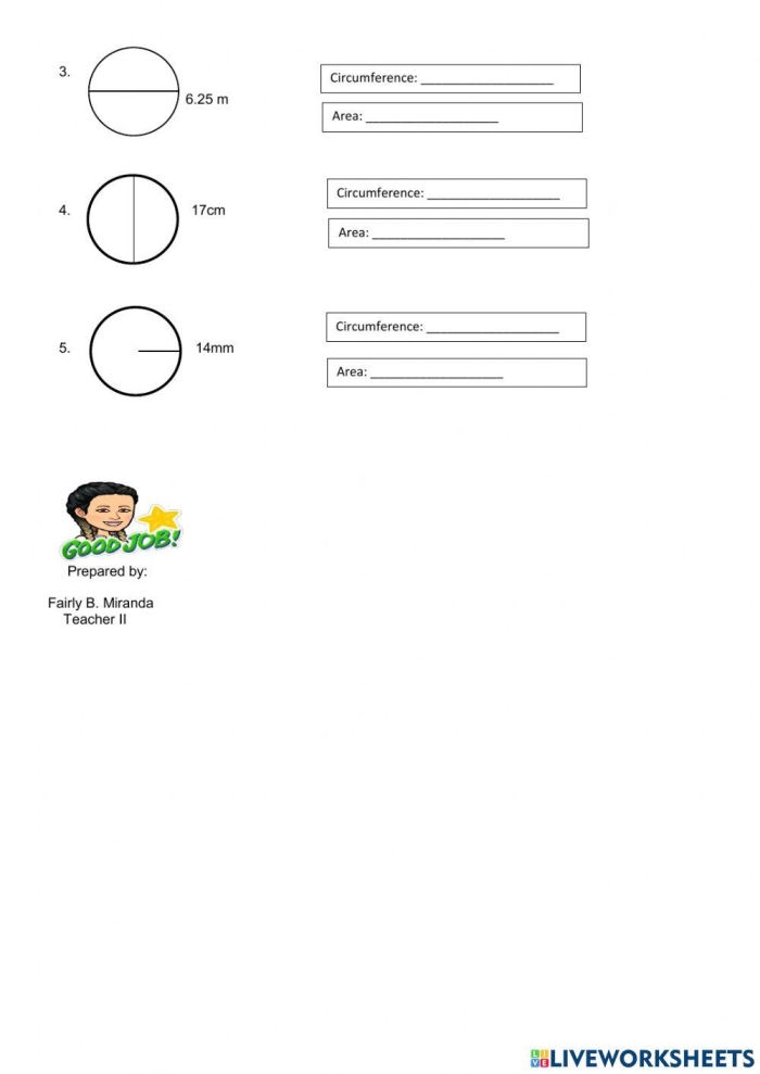 Fifth grade math worksheet featuring geometry problems about measuring the circumference and area of circular cookies