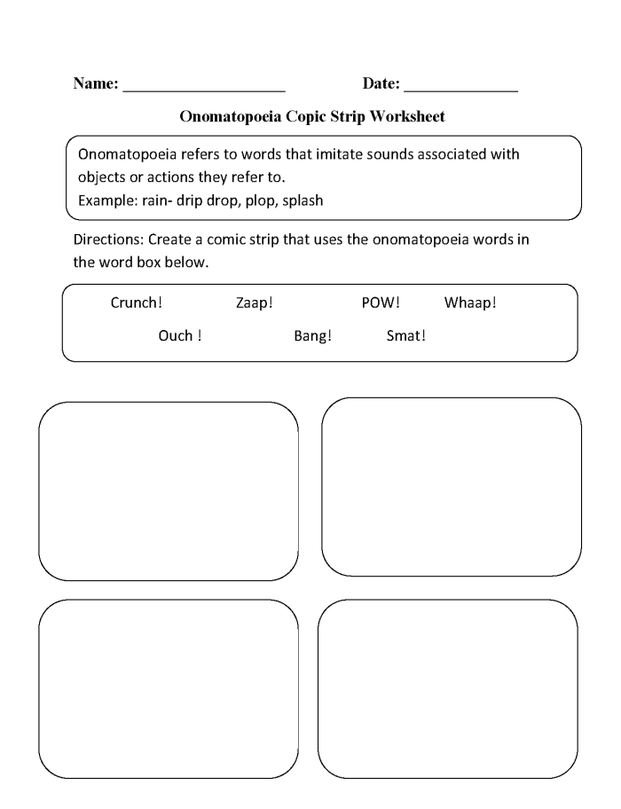 Fifth grade word search activity featuring comic book onomatopoeia terms