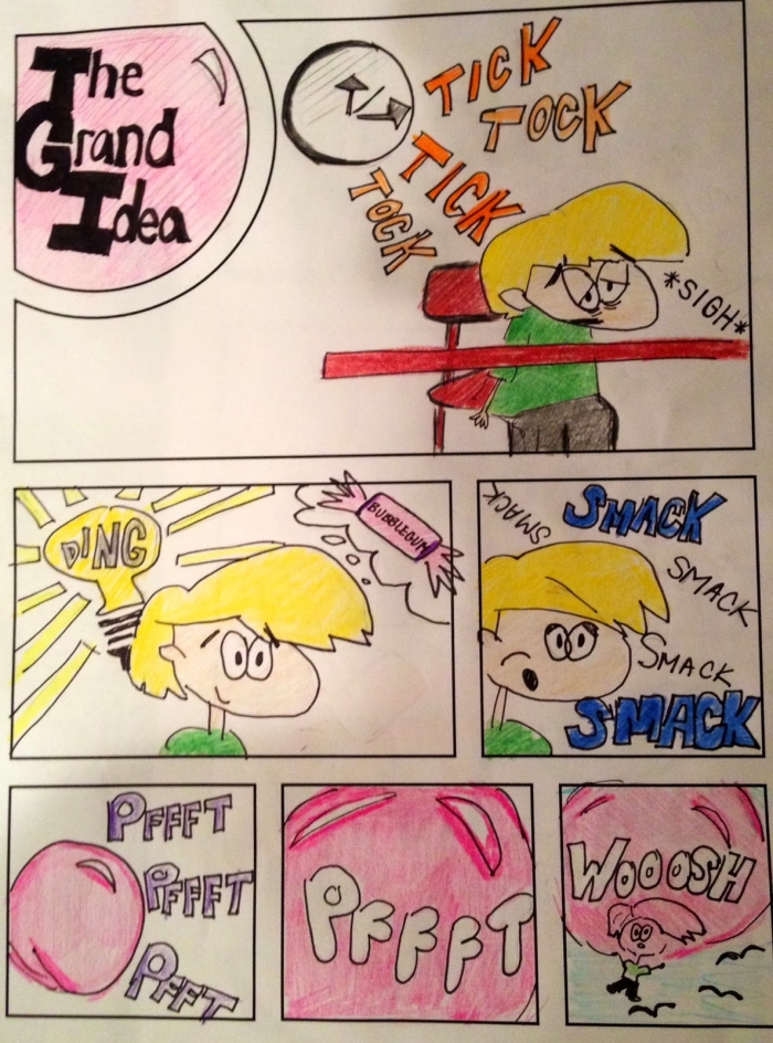 Fifth grade student looking for comic book sound effect words in an onomatopoeia word search puzzle