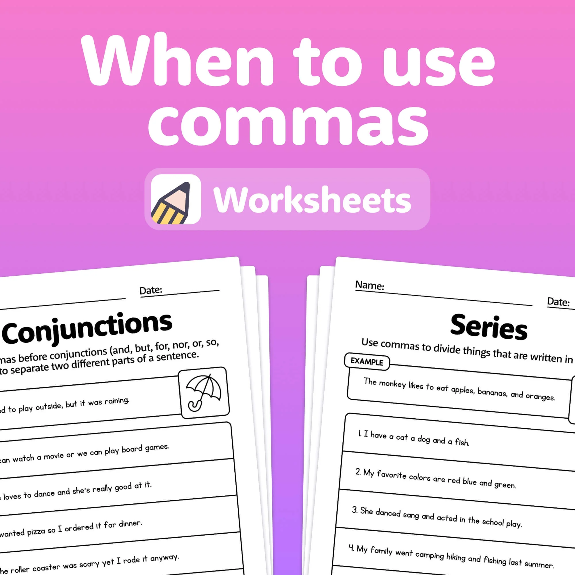 Fifth grade writing worksheet showing sentences that need commas added during proofreading practice exercise 11