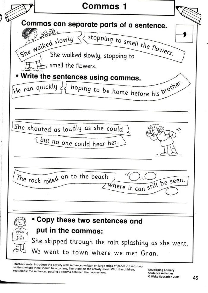 Commas in a Series Grammar Practice Activity 11 Fifth grade grammar worksheet showing comma usage practice exercises for listing items in a series
