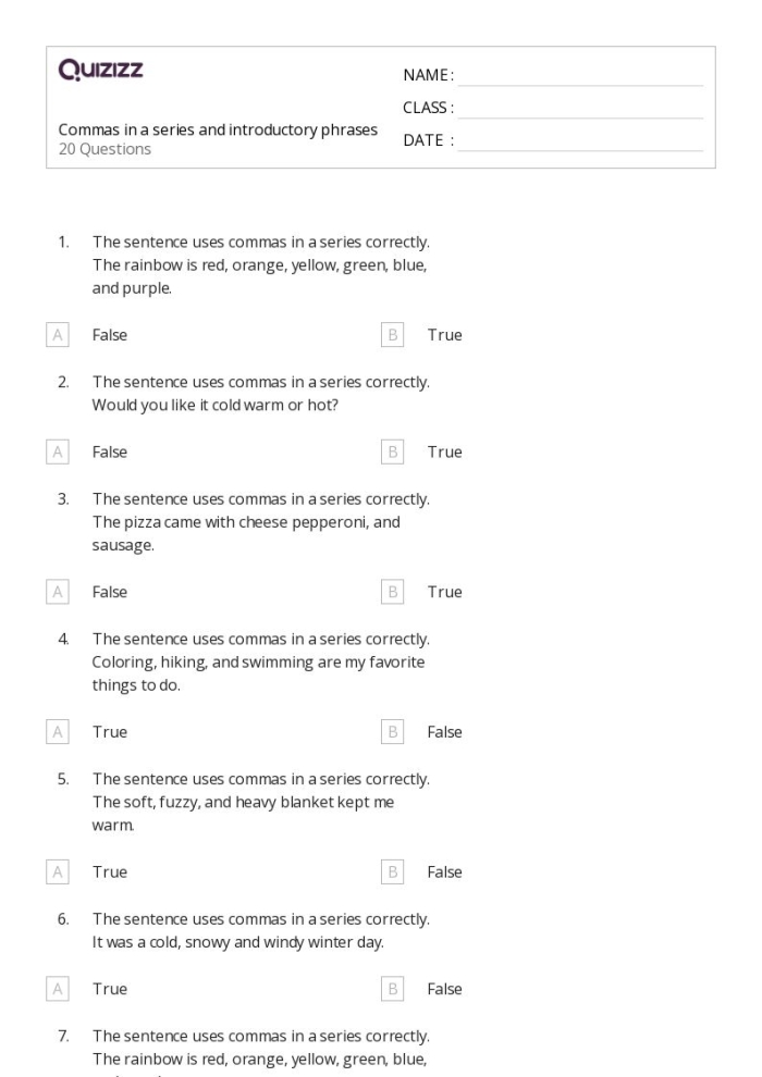 Commas in a Series Life Science Practice Worksheet 9 Fifth grade grammar worksheet featuring life science vocabulary and practice with commas in a series