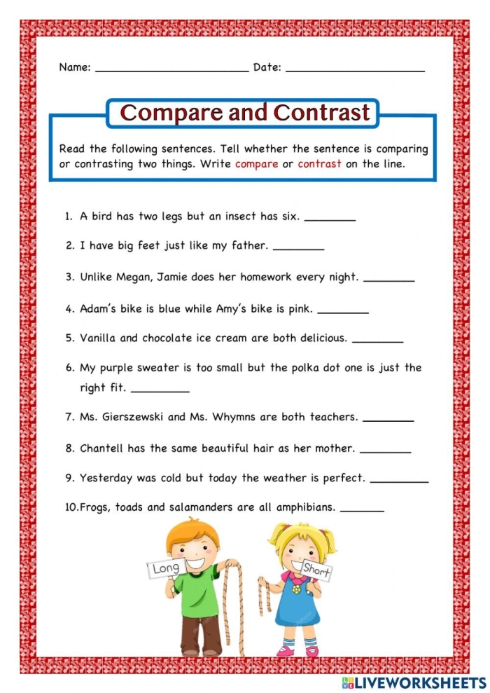 Transition Words for Comparing & Contrasting Worksheet Image 2 Worksheet featuring transition words for comparing and contrasting for fifth-grade students
