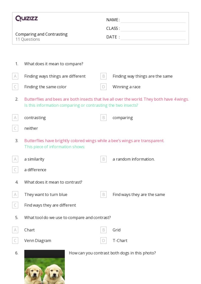 Transition Words for Comparing & Contrasting Worksheet for Fifth Grade Students Worksheet featuring transition words for comparing and contrasting concepts for fifth graders