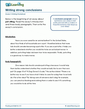 Fifth grade students learning to write impactful conclusions in this algebra themed nonfiction worksheet