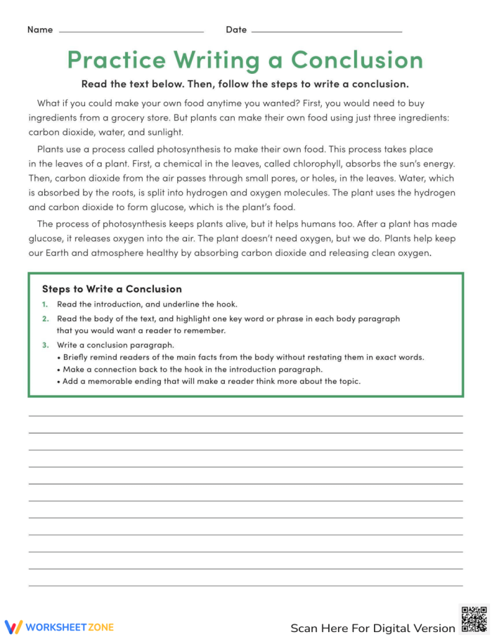 Worksheet for fifth graders to enhance their conclusion writing skills in algebra
