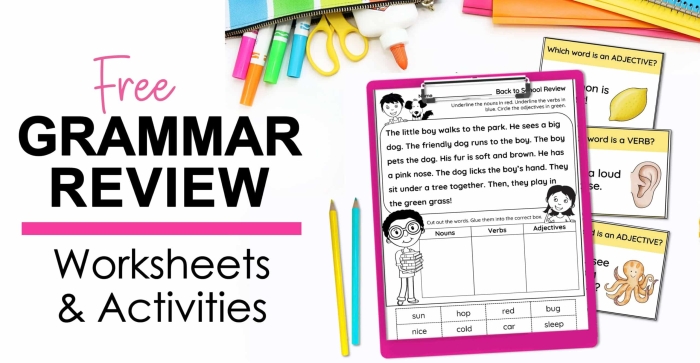 Grammar Review worksheet focused on conjunctions for fifth graders