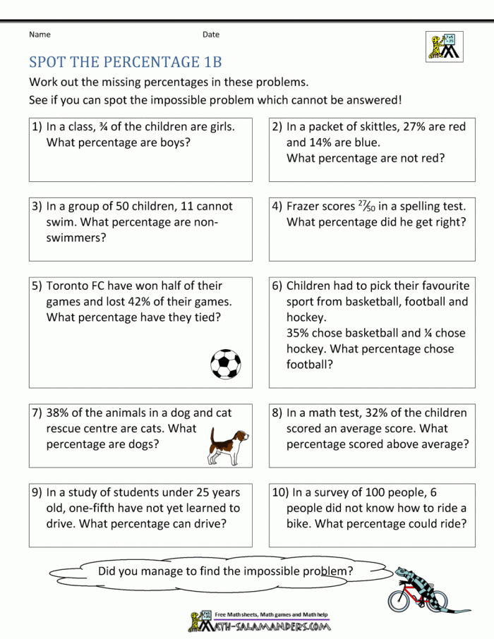 Engaging worksheet to help students understand percentages in everyday situations Percentage word problems worksheet for fifth graders focusing on consumer math concepts