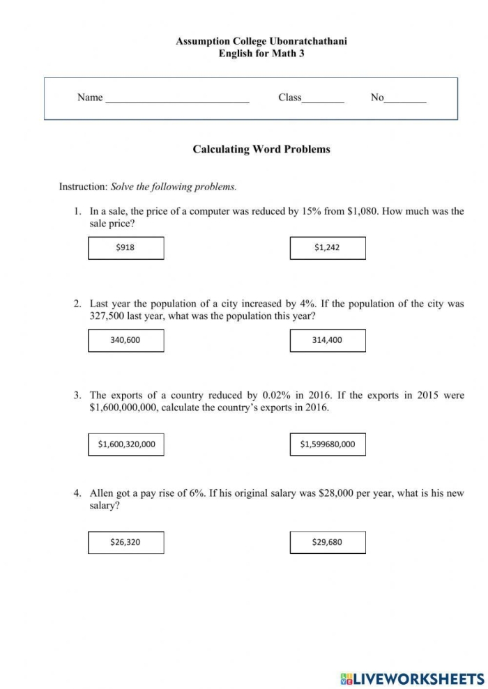 Engaging worksheet to help students understand percentages in real-life scenarios Percentage word problems worksheet for fifth graders focused on consumer math skills
