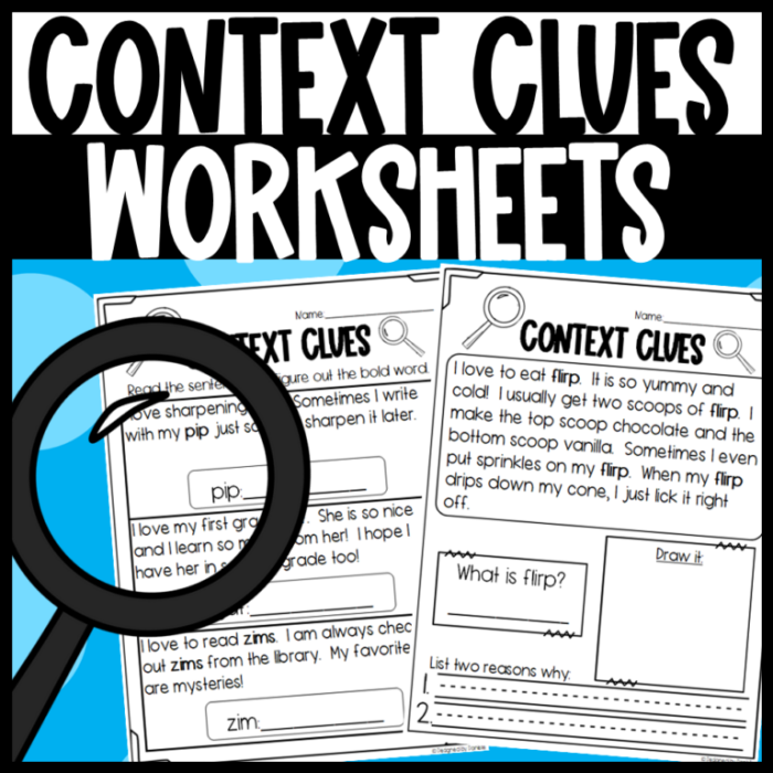 A fifth grade worksheet showing practice exercises for determining word meanings using surrounding sentence context clues