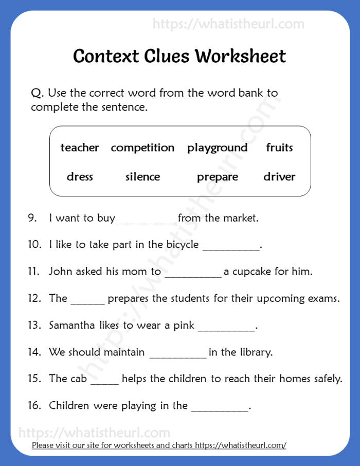 How to effectively use context clues in reading comprehension activities Worksheet for fifth graders on using context clues to define new vocabulary words