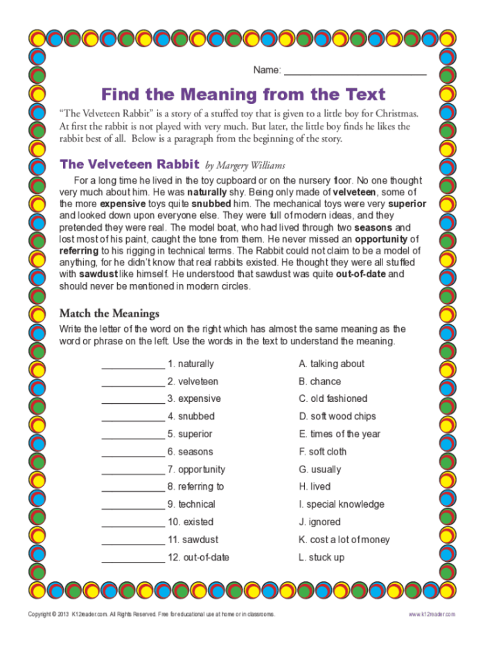 How to effectively use context clues in reading comprehension activities Worksheet for fifth graders on using context clues to define new vocabulary words