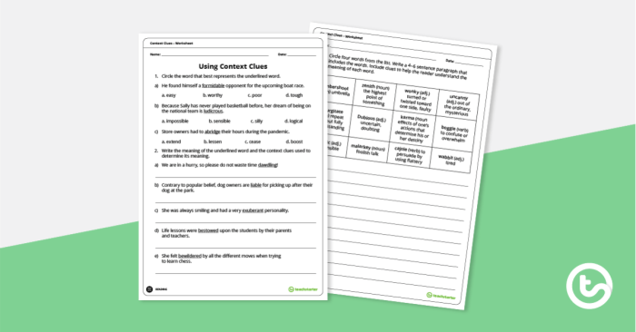 Reading worksheet for Fifth Grade Worksheet for fifth graders on using context clues to define new vocabulary. Educational resource for assessing reading comprehension skills.