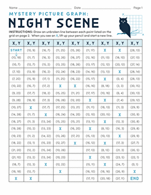 Fifth grade math student plotting coordinate points on a grid to reveal a night scene mystery picture