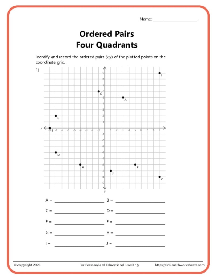 Cheerful worksheet for fifth graders focusing on ordered pairs and coordinates