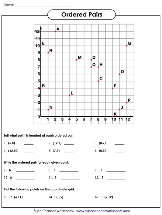 Colorful worksheet for fifth graders to practice filling in ordered pairs and coordinates
