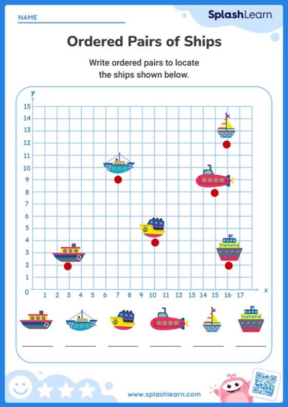 Cheerful worksheet for fifth graders focused on ordered pairs and coordinates