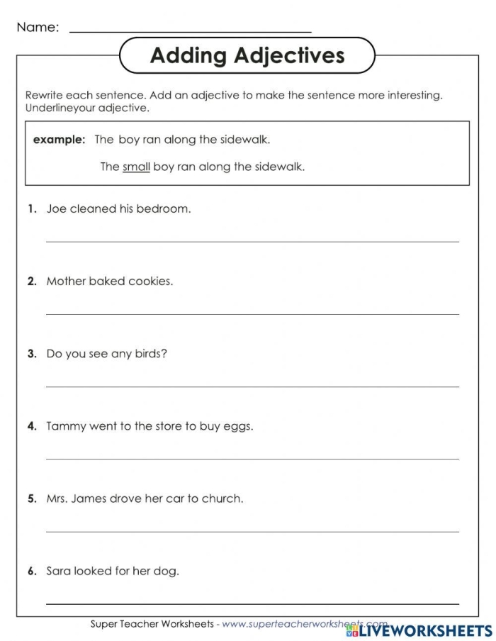 Adding Adjectives Fifth Grade Worksheet Five Fifth grade worksheet featuring a cowboy theme for practicing adding adjectives to paragraphs