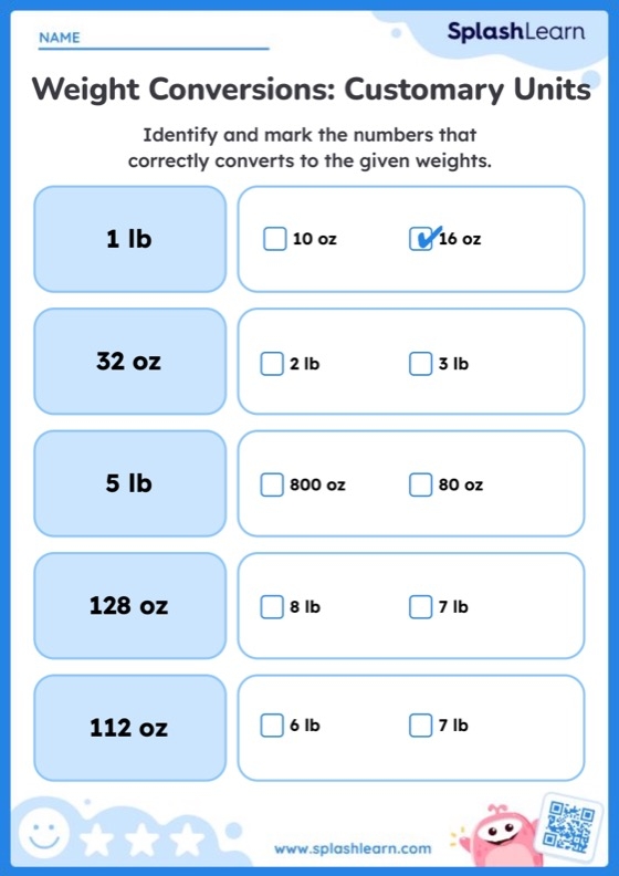 Fifth grade math worksheet for converting customary units of length weight and capacity 14