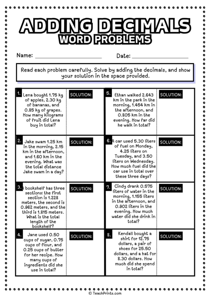 Decimal Addition Worksheet Practice for Grade 5 Students 3 Fifth grade student practicing decimal addition problems on a math worksheet