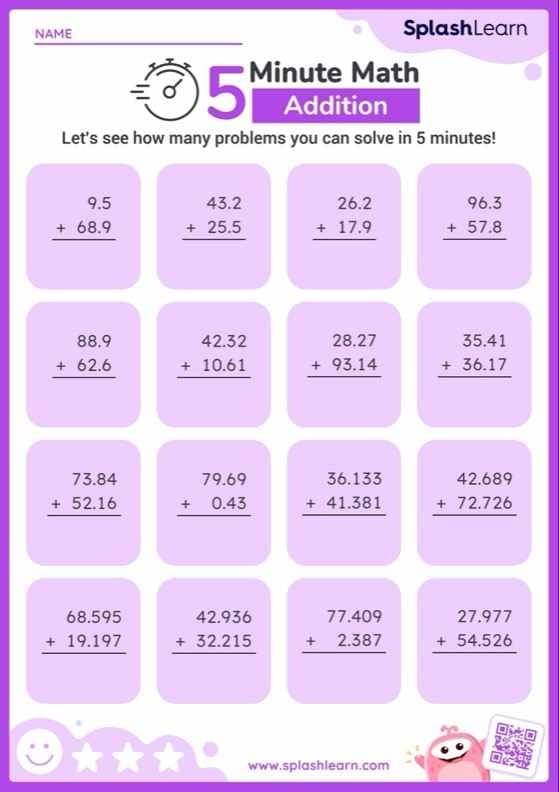Practice Adding Decimals Worksheet 17 for Fifth Grade Geometry Students Fifth grade math worksheet featuring practice problems for adding decimals to the hundredths place