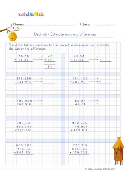 Practice Adding Decimals worksheet number ten for fifth grade geometry students Fifth grade math worksheet featuring decimal addition problems up to the hundredths place
