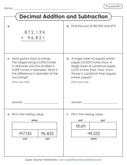 Practice Adding Decimals worksheet number thirteen for fifth grade geometry students Fifth grade math worksheet featuring decimal addition problems up to the hundredths place