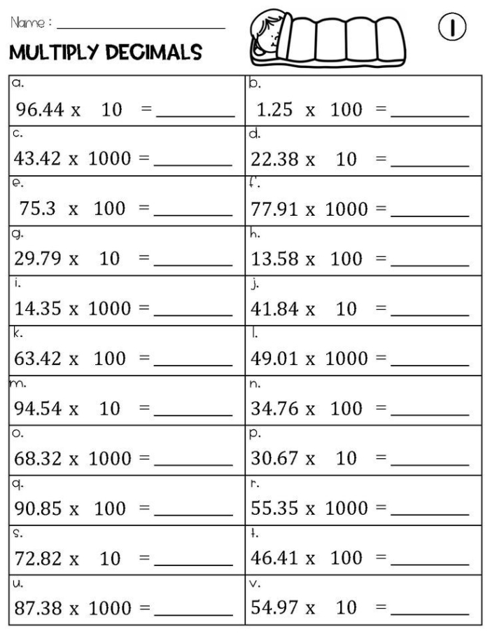 Fifth grade math worksheet for practicing decimal addition to the hundredths place