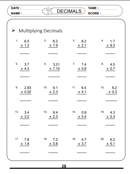 Practice Adding Decimals worksheet for fifth grade geometry students Worksheet for practicing addition of decimals in the hundredths place for fifth graders