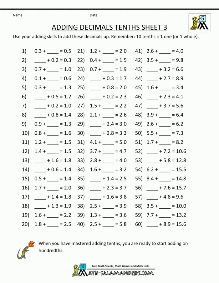 Practice Adding Decimals worksheet for geometry students in fifth grade Worksheet for practicing the addition of decimals to the hundredths place for fifth graders