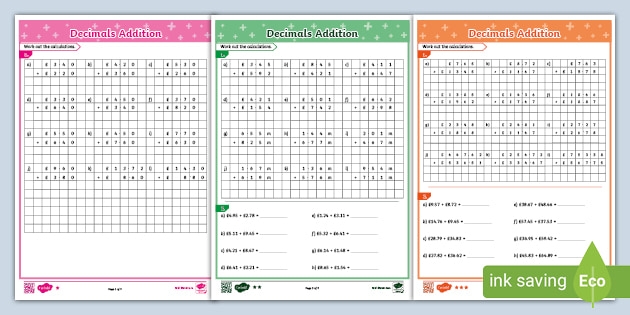 Decimal Addition Practice Worksheet Nineteen for Fifth Grade Students Fifth grade math worksheet featuring decimal addition problems for students to solve