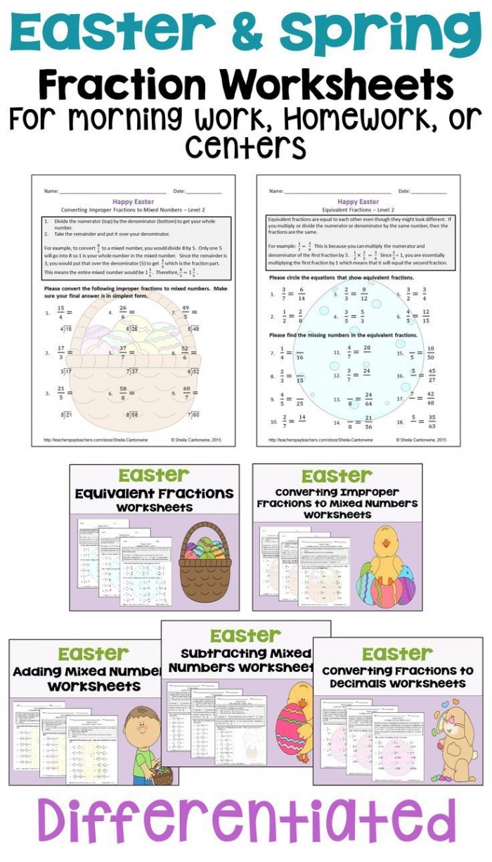 Fifth grade student completing a math worksheet about dividing decimals with an Easter treats theme