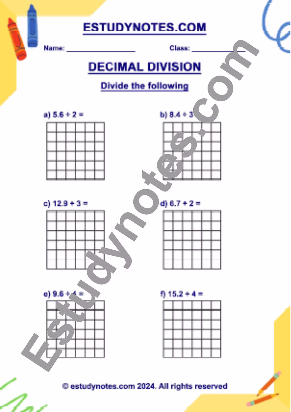 Decimal Placement in Division practice sheet for students Worksheet featuring decimal division problems for fifth graders