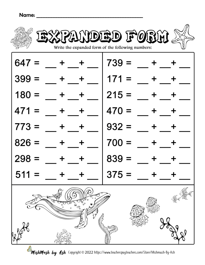 Educational resource for learning to convert decimals and phrases Worksheet for practicing decimals in expanded form for fifth graders
